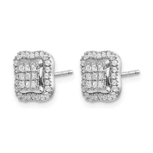 14k White Gold 1/2 carat Diamond Square Cluster Post Earrings