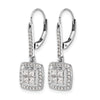 14k White Gold 1 carat Diamond Square Cluster Leverback Earrings