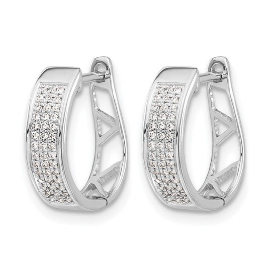14k White Gold 1/5 carat Diamond Pave Hinged Oval Hoop Earrings