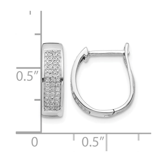 14k White Gold 1/5 carat Diamond Pave Hinged Oval Hoop Earrings
