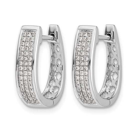 14k White Gold 1/3 carat Diamond Pave Medium Hinged Oval Hoop Earrings