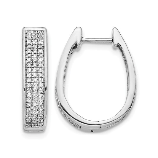 14k White Gold 3/8 carat Diamond Pave Large Hinged Oval Hoop Earrings