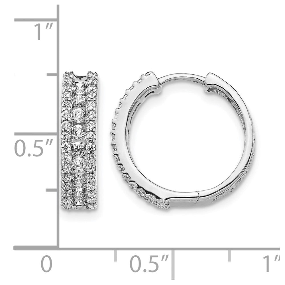 14k White Gold 3-row 7/8 carat Diamond Hinged Hoop Earrings