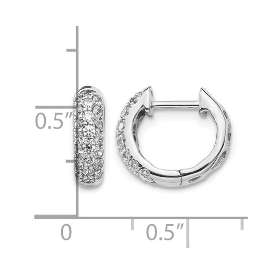10k White Gold 5/8 carat Diamond Pave Round Hinged Hoop Earrings