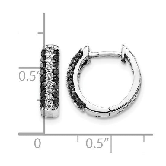 10k White Gold White and Black Diamond Hinged Hoop Earrings