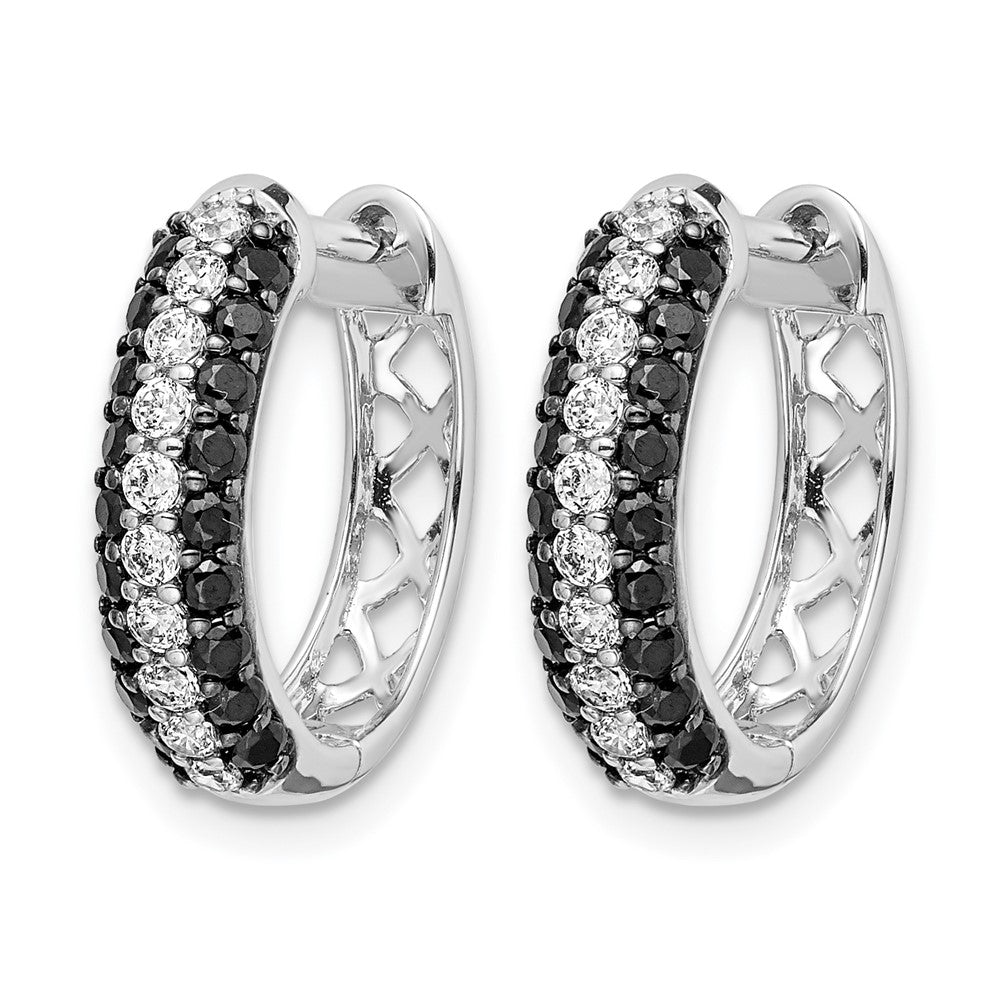 14k White Gold 3-row 1 carat White/Black Diamond Hinged Hoop Earrings