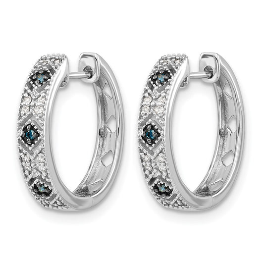 14k White Gold 1/10 carat Blue/White Diamond Hinged Hoop Earrings