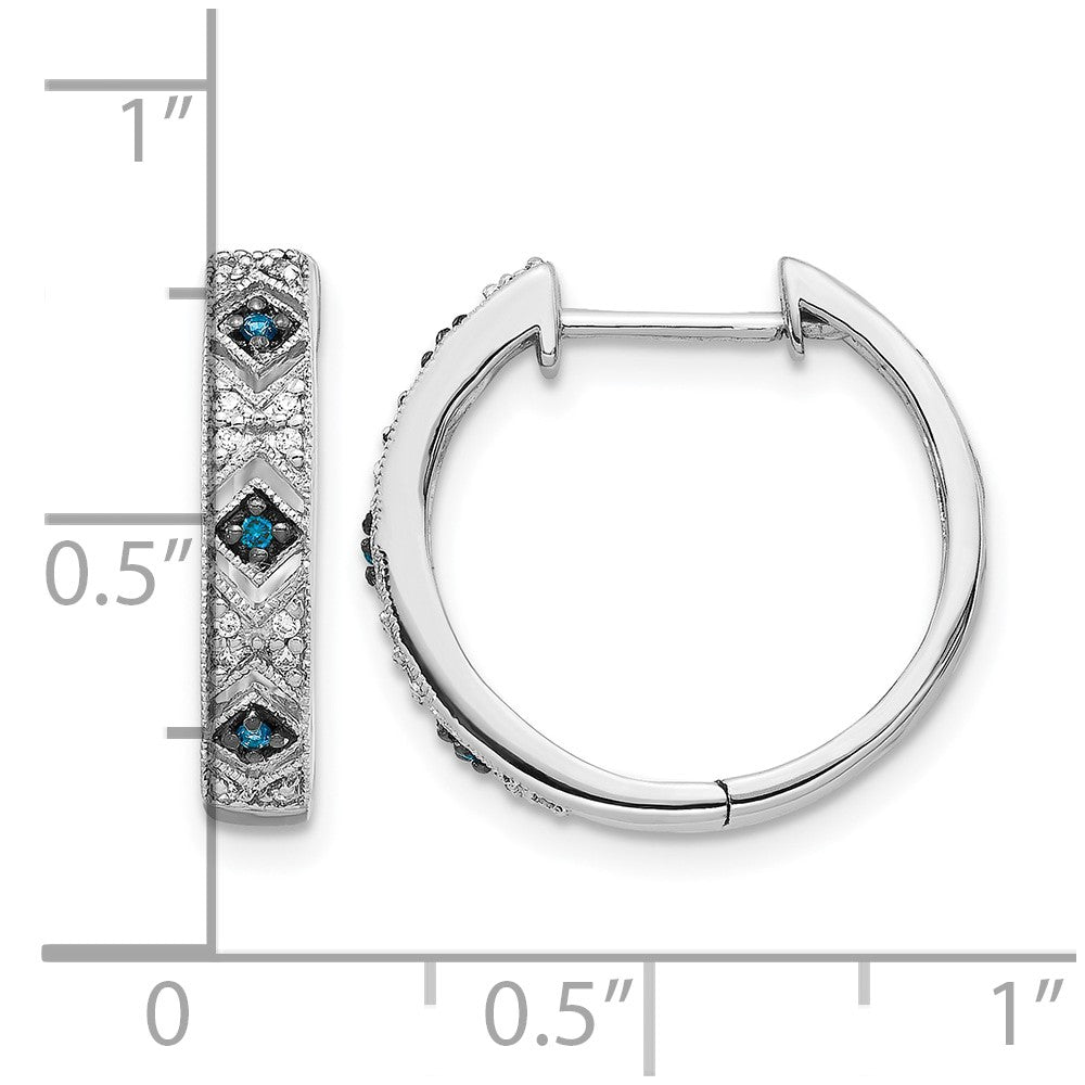 14k White Gold 1/10 carat Blue/White Diamond Hinged Hoop Earrings