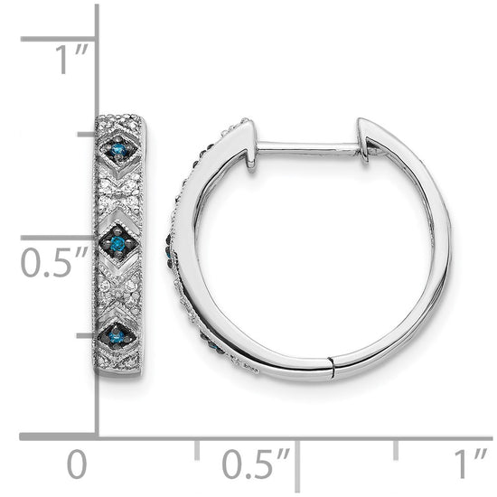 14k White Gold 1/10 carat Blue/White Diamond Hinged Hoop Earrings