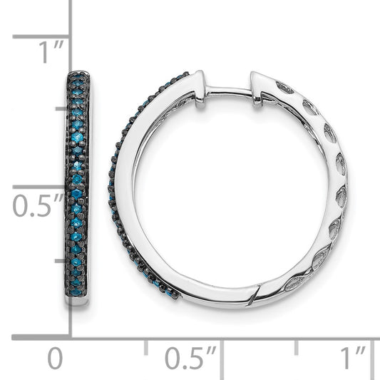 14k White Gold 1/6 carat Blue Diamond 2.2mm Hinged Hoop Earrings