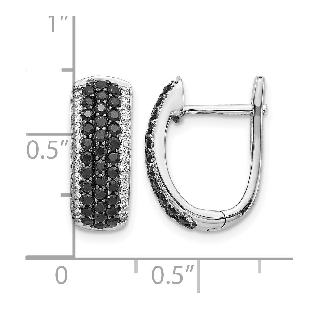 14k White Gold 1 carat Black/White Diamond Pave Hinged Hoop Earrings