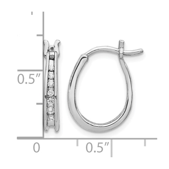 14k White Gold 1/8 carat Diamond Channel-set Graduated Oval Hinged Hoop Earrings