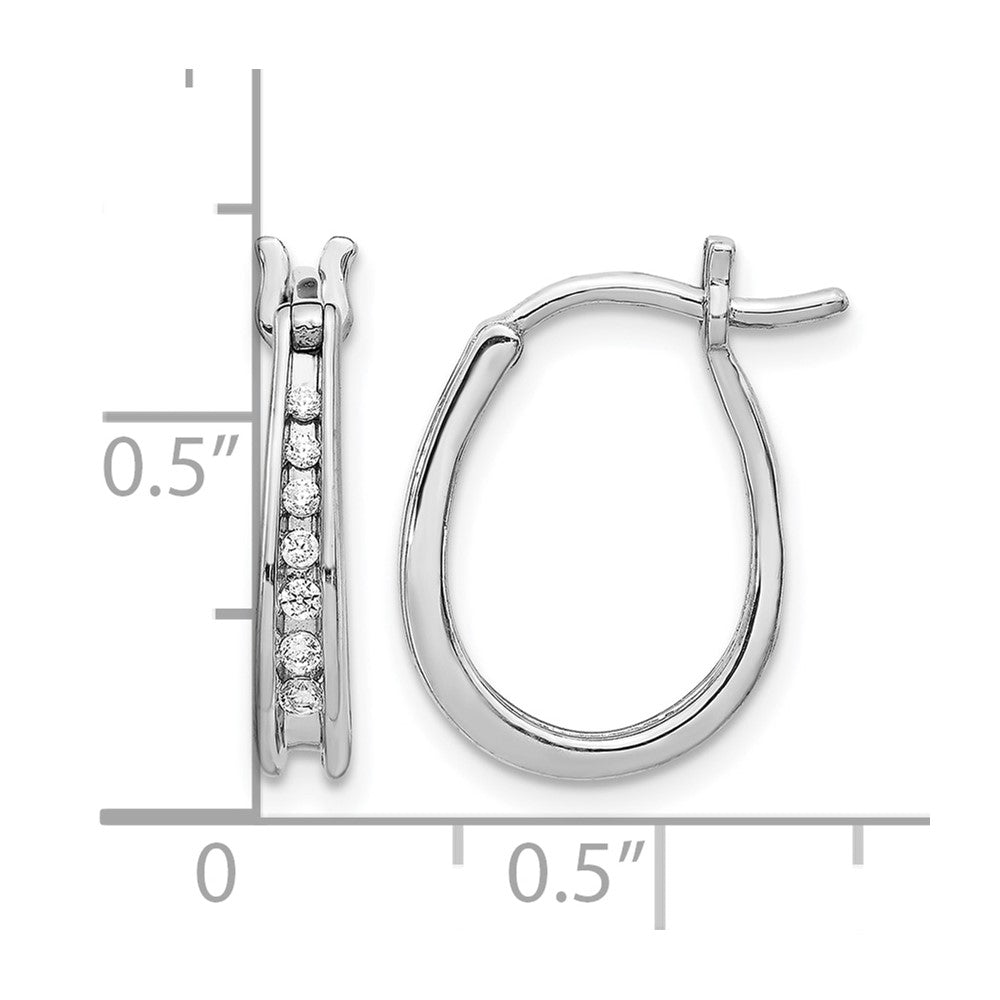 14k White Gold 1/8 carat Diamond Channel-set Graduated Oval Hinged Hoop Earrings