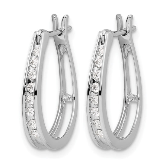 14k White Gold 1/5 carat Diamond Channel-set Graduated Oval Hinged Hoop Earrings