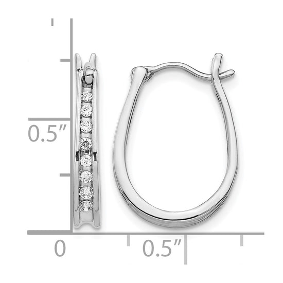 14k White Gold 1/5 carat Diamond Channel-set Graduated Oval Hinged Hoop Earrings