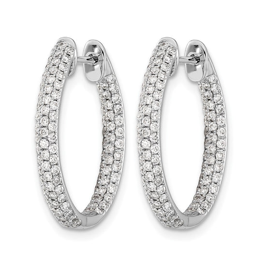 14k White Gold 3-row 1.24 carat Diamond In/Out Hinged Hoop Earrings