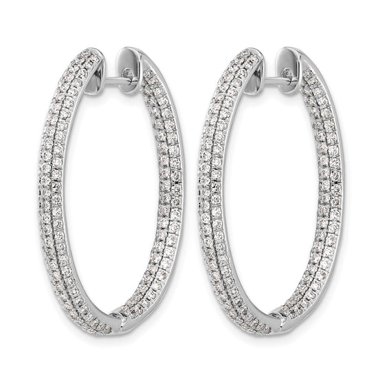 14k White Gold 3-row 2.2 carat Diamond In/Out Hinged Hoop Earrings