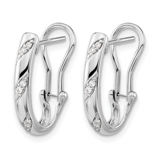 14k White Gold 1/8 carat Diamond Omega Back Hoop Earrings