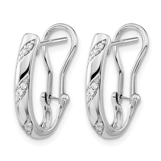 14k White Gold 1/8 carat Diamond Omega Back Hoop Earrings