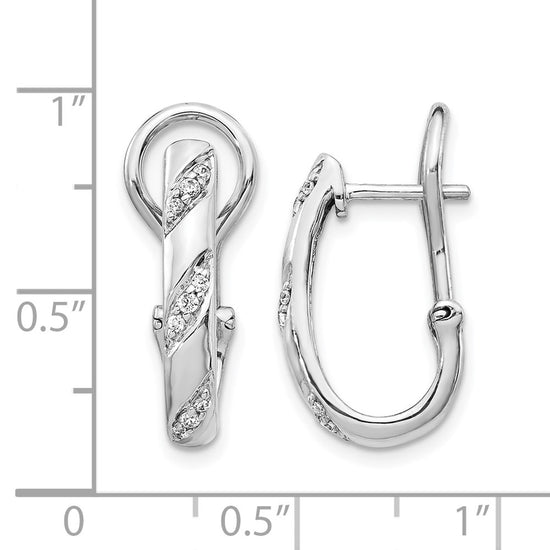 14k White Gold 1/8 carat Diamond Omega Back Hoop Earrings