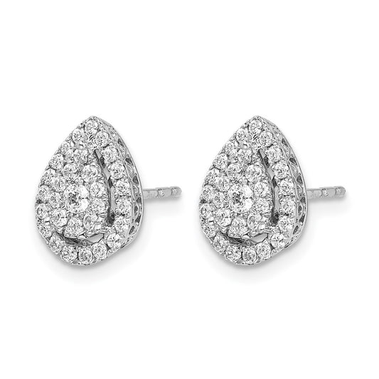 14k White Gold 1/2 carat Diamond Teardrop Cluster Post Earrings