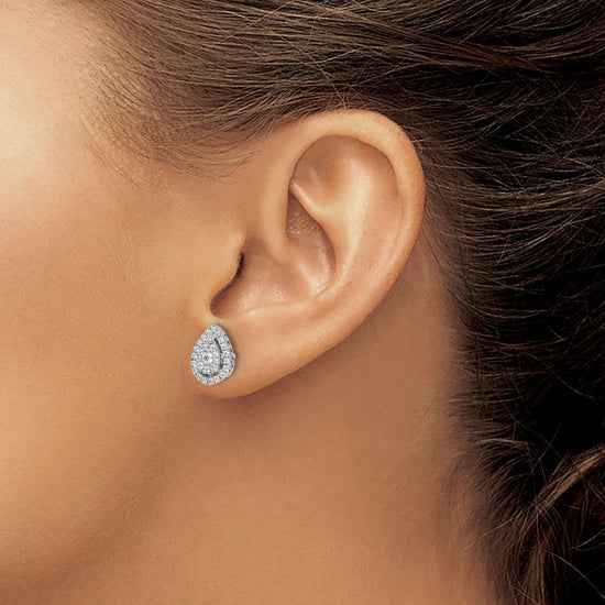 14k White Gold 1/2 carat Diamond Teardrop Cluster Post Earrings