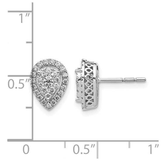 14k White Gold 1/2 carat Diamond Teardrop Cluster Post Earrings