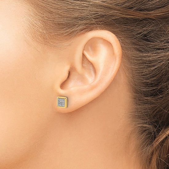 Gold Diamond Square Post Earrings