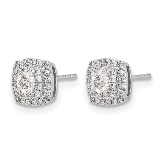 14k White Gold 1/2 carat Diamond Square Halo Post Earrings