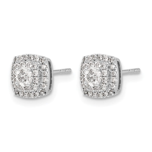 14k White Gold 1/2 carat Diamond Square Halo Post Earrings