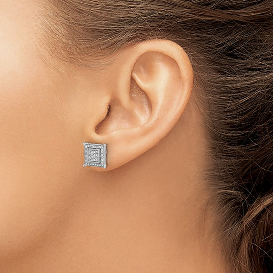 Diamond Small Double Square Bezel Post Earrings
