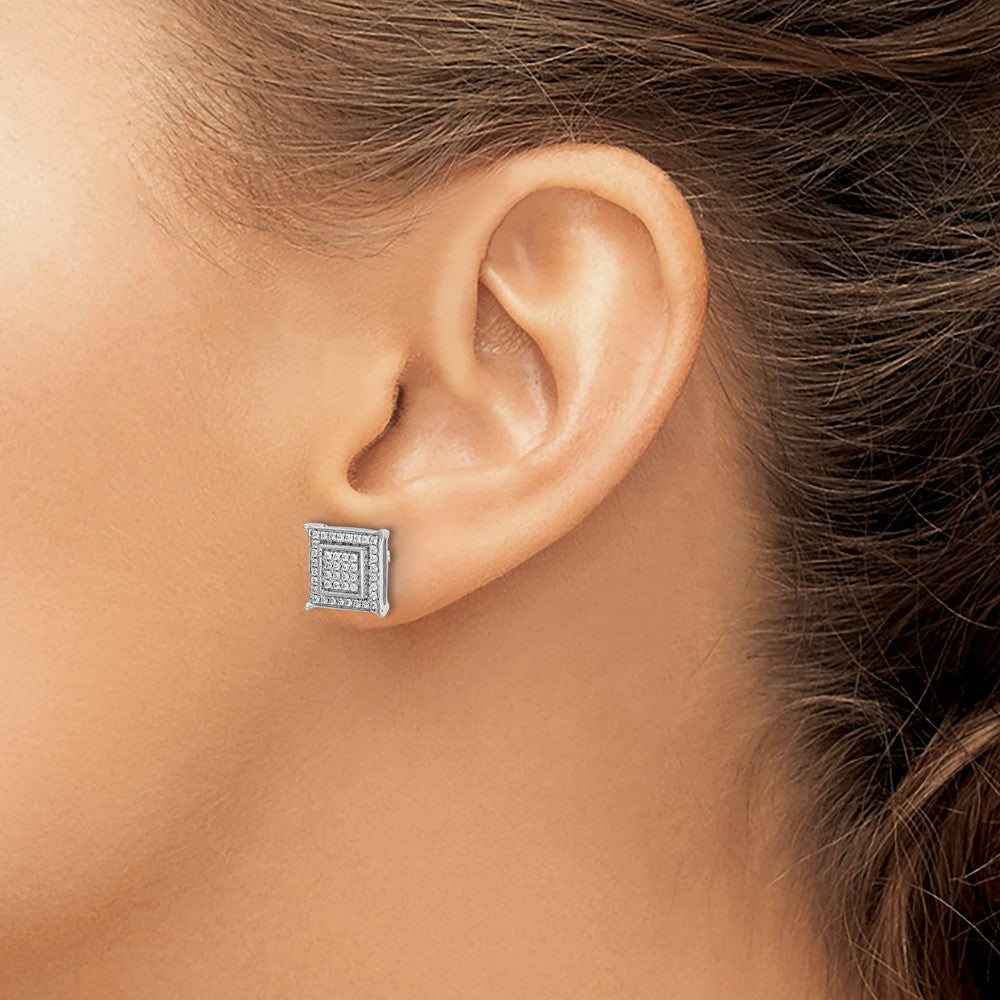 Diamond Small Double Square Bezel Post Earrings
