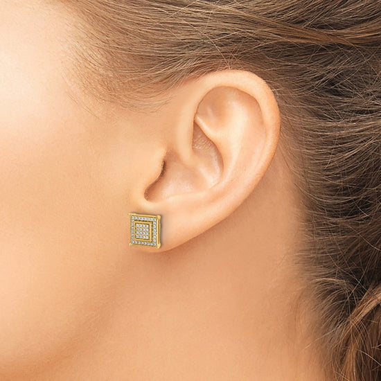 Diamond Small Double Square Bezel Post Earrings