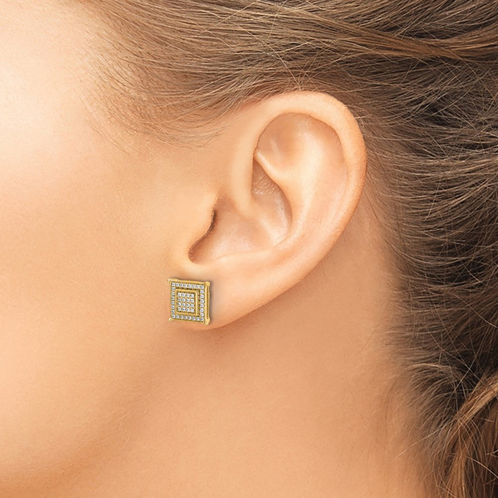 Diamond Small Double Square Bezel Post Earrings