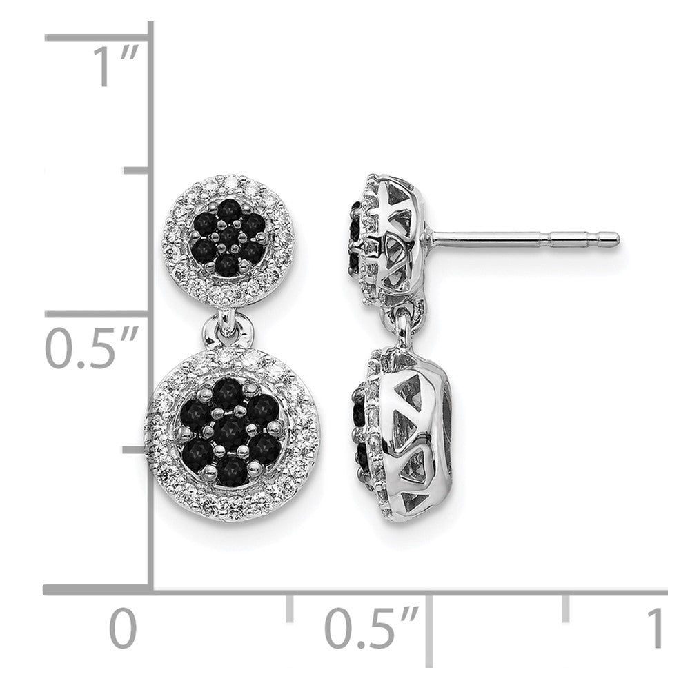 14k White Gold 3/4 carat Black/White Diamond Cluster Dangle Post Earrings
