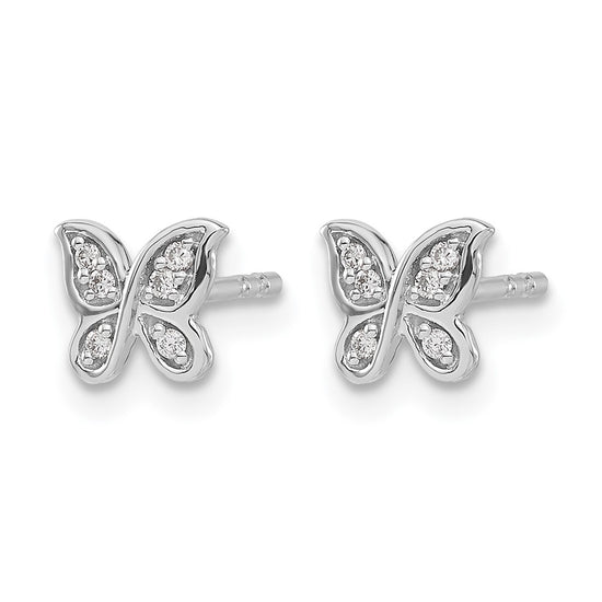 14k White Gold 1/20 carat Diamond Small Butterfly Post Earrings
