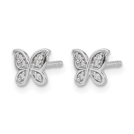 14k White Gold 1/20 carat Diamond Small Butterfly Post Earrings
