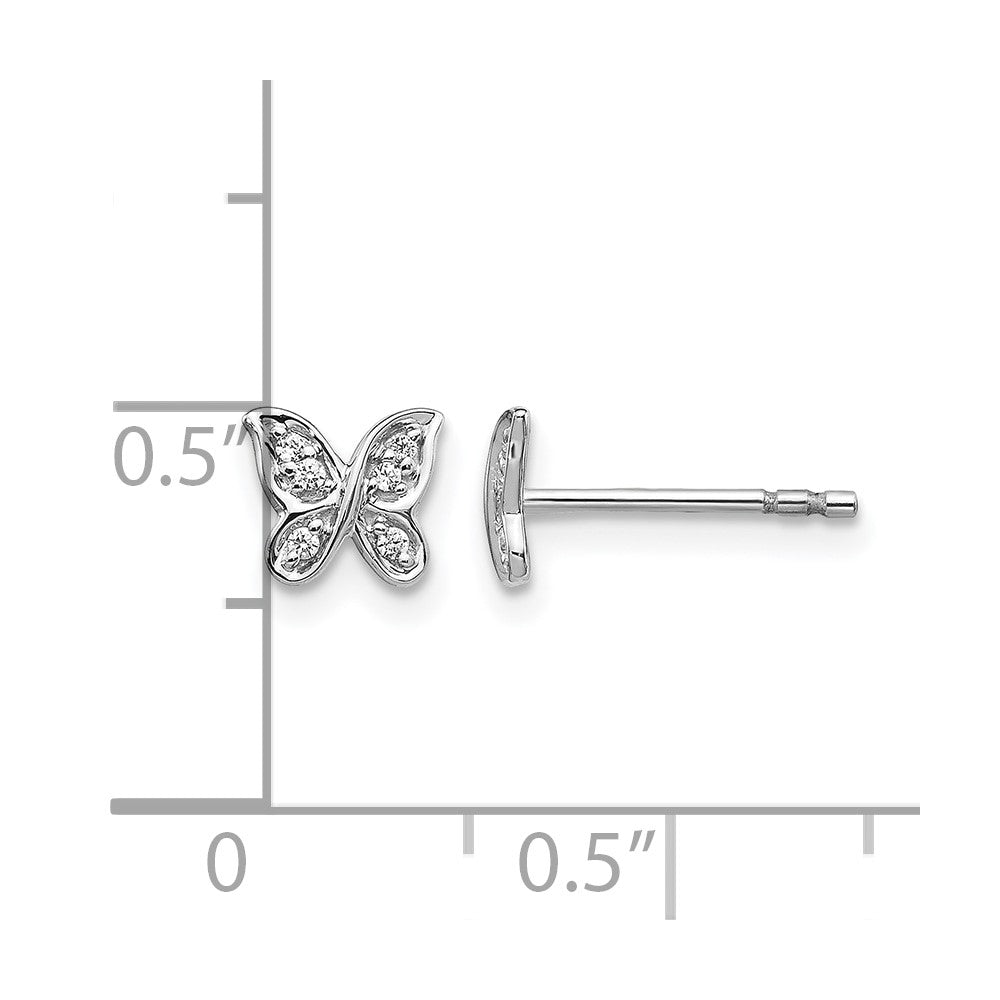 14k White Gold 1/20 carat Diamond Small Butterfly Post Earrings