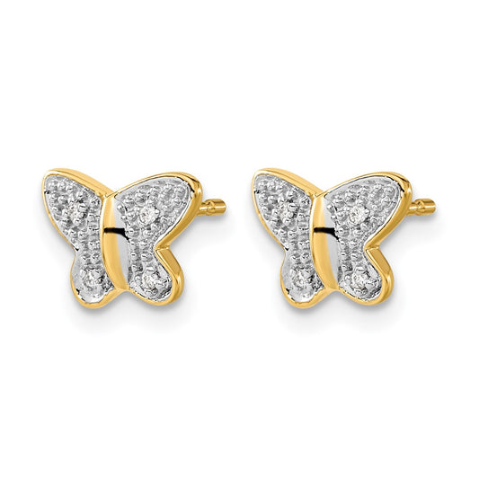 14k and White Rhodium Diamond Butterfly Post Earrings