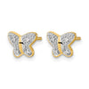 14k and White Rhodium Diamond Butterfly Post Earrings