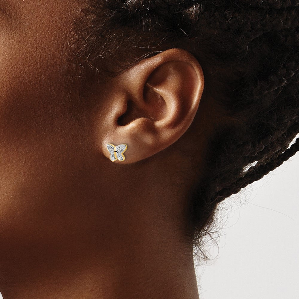 14k and White Rhodium Diamond Butterfly Post Earrings