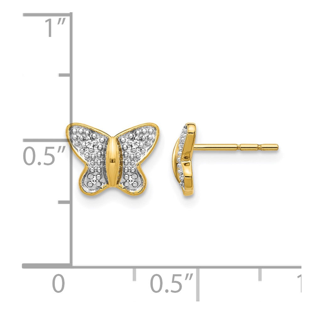 14k and White Rhodium Diamond Butterfly Post Earrings