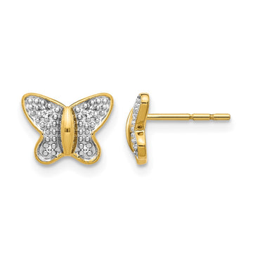 14k and White Rhodium Diamond Butterfly Post Earrings