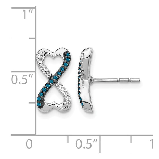 14k White Gold 1/6 carat Blue and White Diamond Infinity Heart Post Earrings
