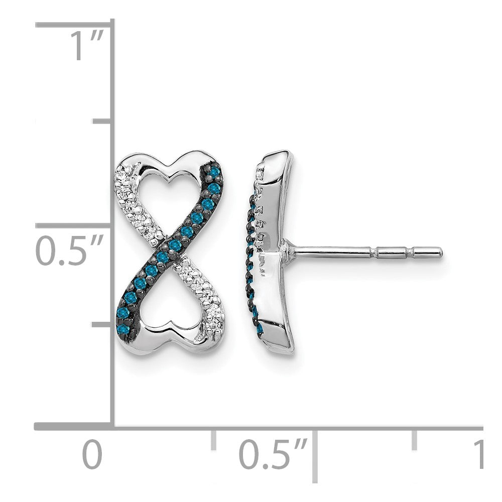 14k White Gold 1/6 carat Blue and White Diamond Infinity Heart Post Earrings