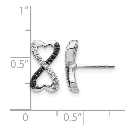 14k White Gold 1/6 carat Black and White Diamond Infinity Heart Post Earrings
