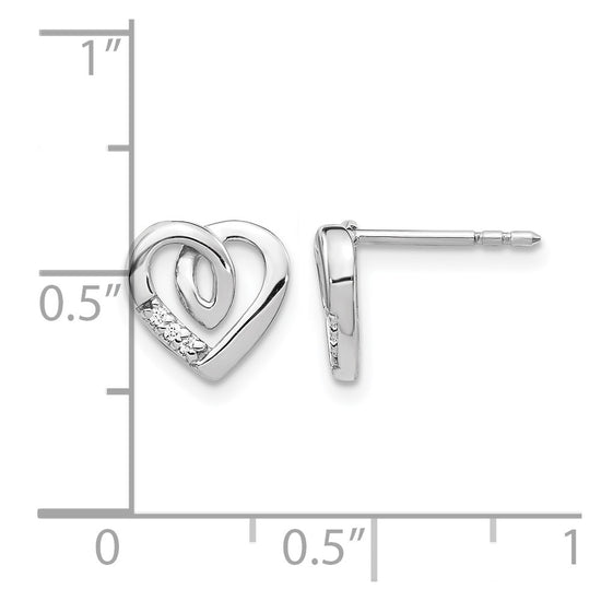 14k White Gold Diamond Heart Post Earrings