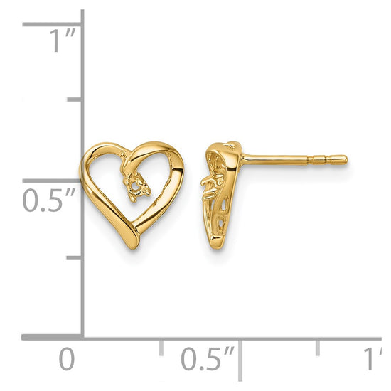 14k Holds 2-1.7mm Diamond Heart Post Earring Mountings