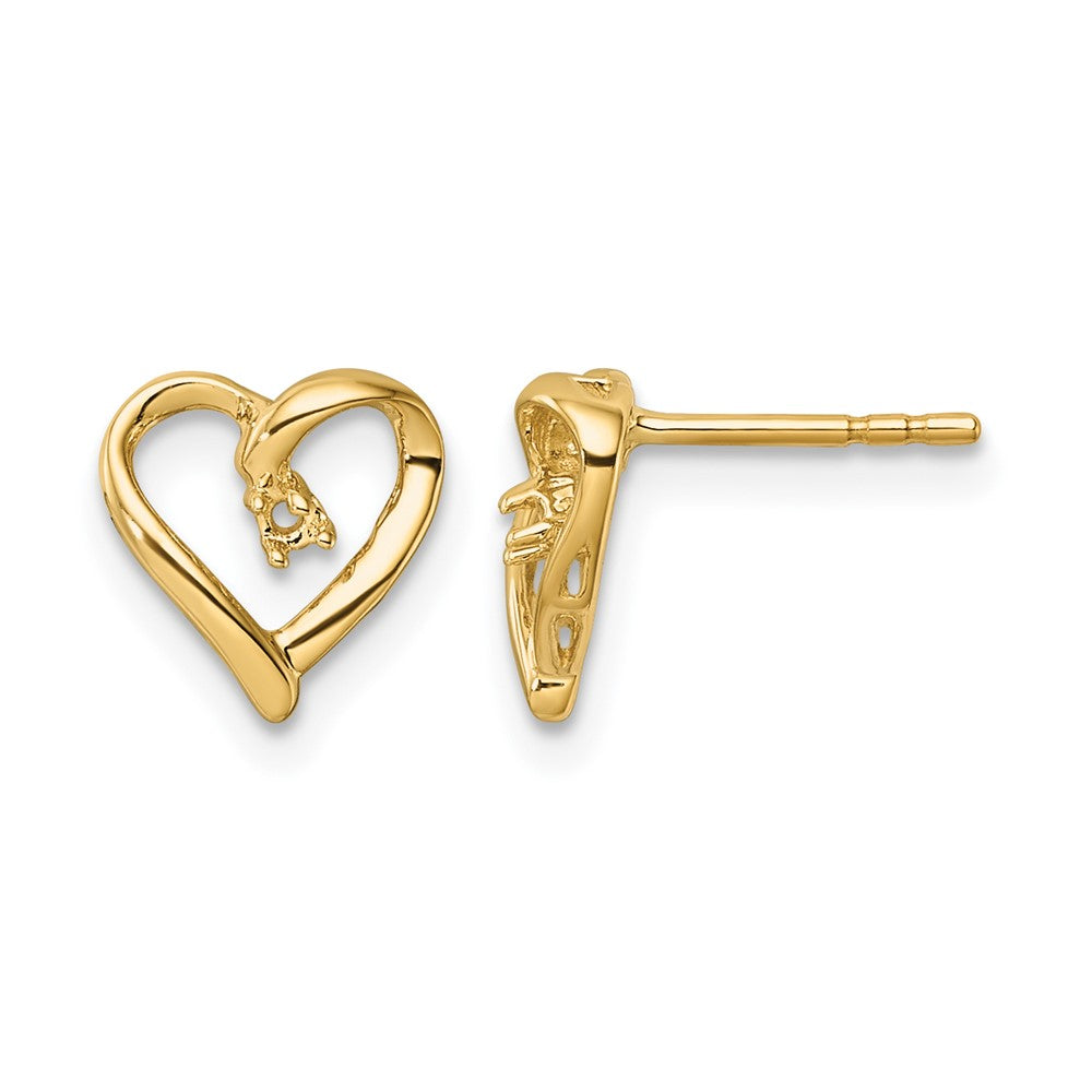 14k Holds 2-1.7mm Diamond Heart Post Earring Mountings
