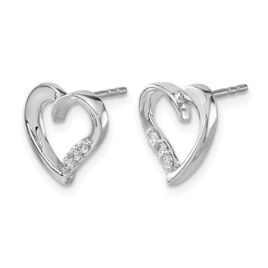 14k White Gold 1/10 carat Diamond Heart Post Earrings